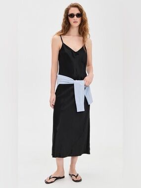 Vince Black Satin v neck Midi Slip Dress